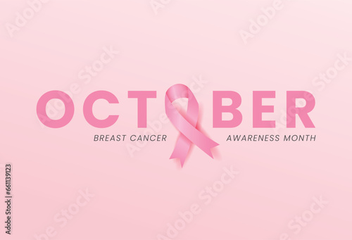 flat breast cancer awareness month with ribbon