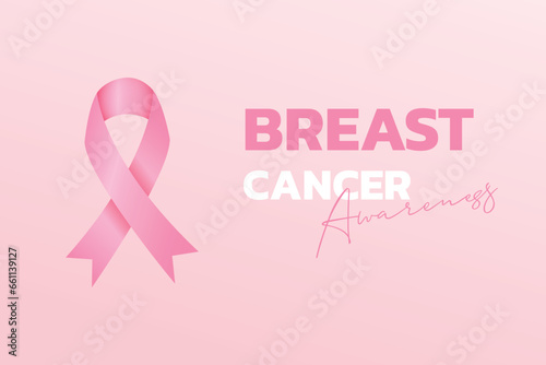 flat breast cancer awareness month with ribbon