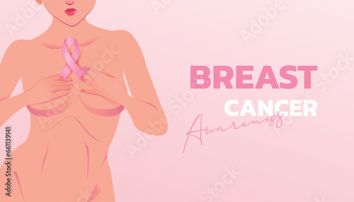 flat breast cancer awareness month with ribbon