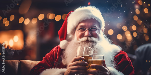 Santa Claus drinking beer at Christmas photo