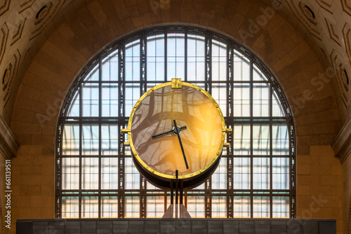 Clock in historic Union Station in downtown Toronto, Ontario