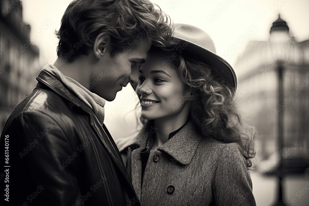 Couple in love. Kissing in the street. Generative Ai Couple in love. Kissing in the street. Generative Ai