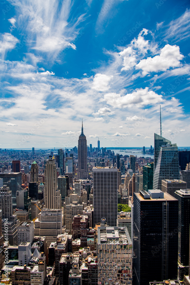 Naklejka premium downtown of new york. manhattan aerial view. new york city. skyscraper building of nyc. ny urban city architecture. midtown manhattan landscape. metropolitan city cityscape. Manhattan landmark
