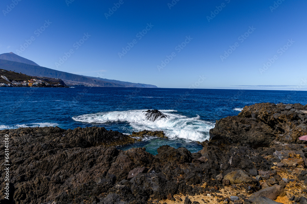 Rocky coast of El Sauzal in Tenerife in Spain landscape of the Canary Islands