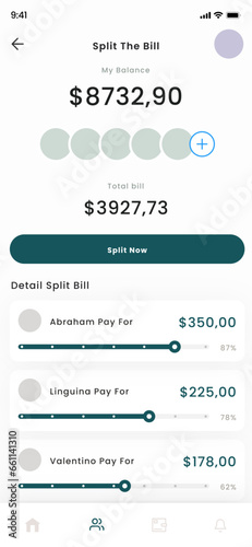 Bill Split, Budget Management Payment and Invoice Splitter Mobile App Ui Kit Template