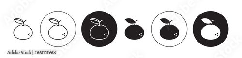 Chinese mandarin line icon set. Grapefruit orange symbol. Tangerine fruit sign in black filled and outlined style.