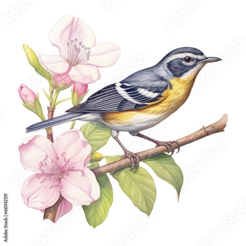 Magnolia warbler bird isolated on white background.
