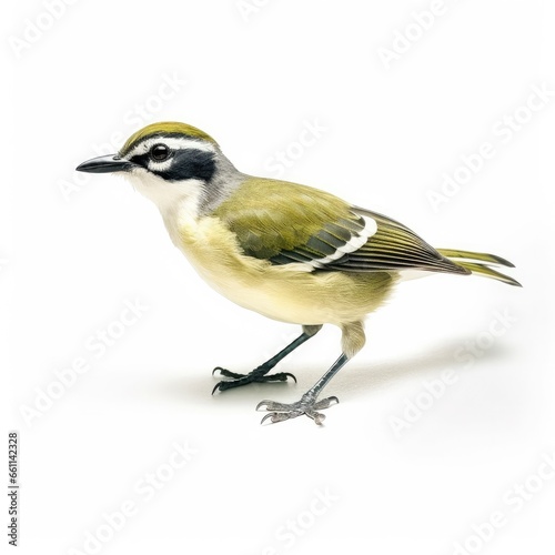 Thick-billed vireo bird isolated on white background.