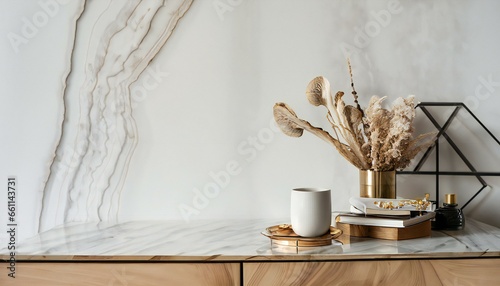 Front close view of beautiful Tree Vase In pot in the stylish Table photo