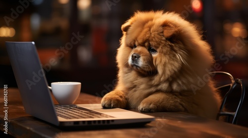 Chow Chow Dog programmer. Dog Chow Chow developer. Horizontal Banner Poster Background for web. Photo Ai Generated