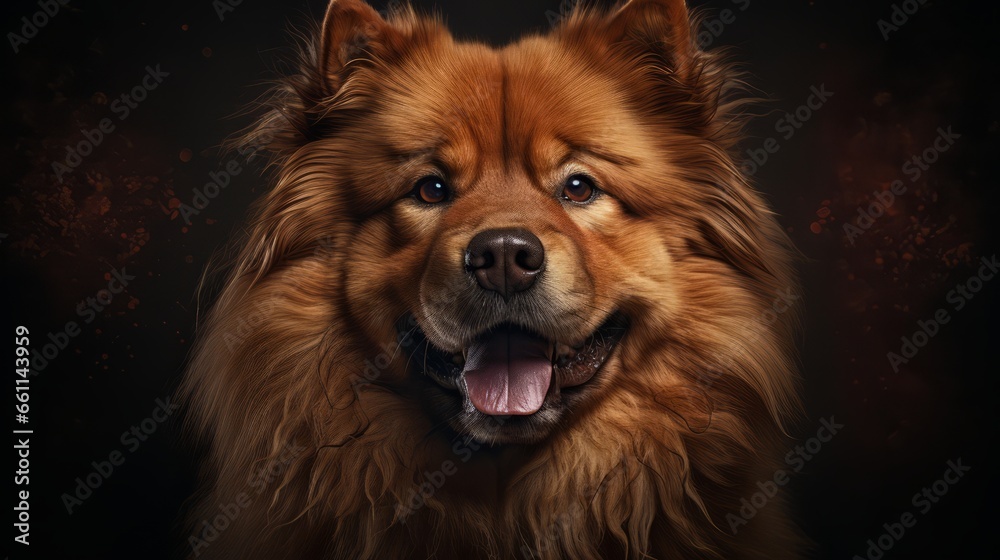 Dog Chow Chow. Chow Chow Dog portrait. Horizontal banking background for web. Photo ai Generated