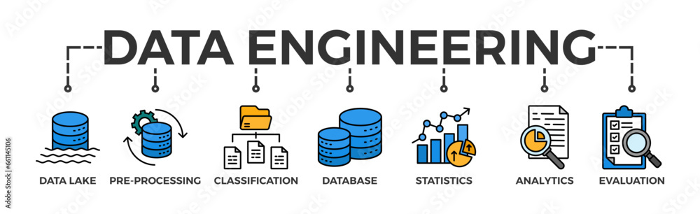 Data engineering banner web icon glyph silhouette with icon of data ...