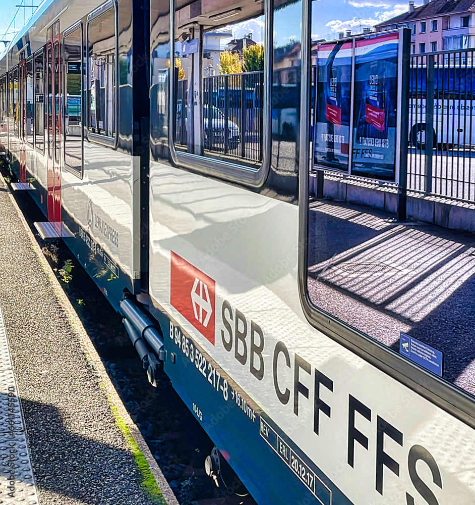Modern Rer Annecy, France - October 22 2021 : a modern new swiss RER train linking ...