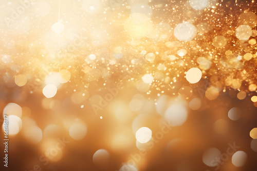 Gold funkelnde Lichter Festlicher Hintergrund mit Textur. Abstrakt Weihnachten glitzernde helle Bokeh unscharf und fallende Sterne. Winter-Karte oder Einladung