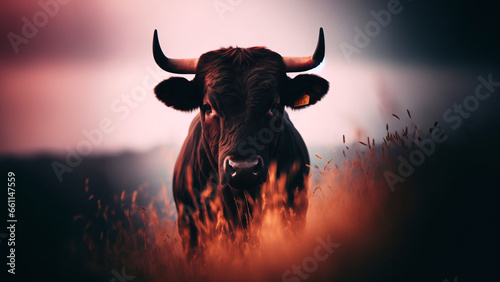 Retrato de un toro salvaje mirando a la cámara photo