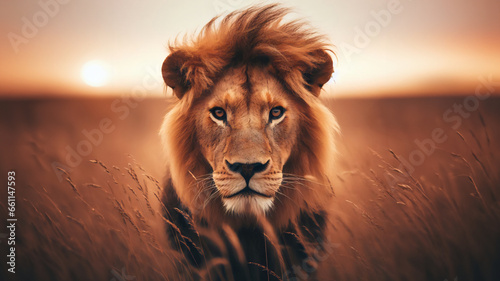 Canvastavla Retrato de un león mirando a la cámara