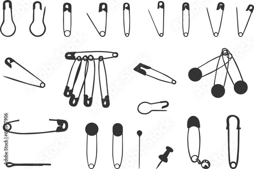 Safety pin silhouette, Safety pin SVG, Pin silhouette, Open safety pin, Closed safety pin silhouette, Safety pin bundle