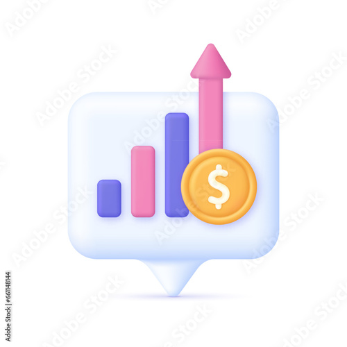 3D Diagram and dollar on Speech Bubble. Dollar value rising. Exchange rate or financial report.