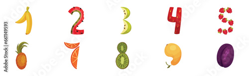 Fruit Numbers and Numeral for Counting Vector Set