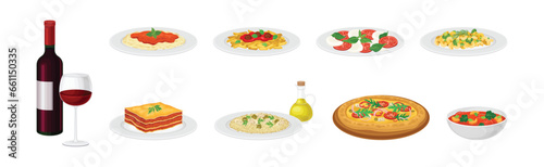 Italian Food and Traditional Dishes Served Vector Set