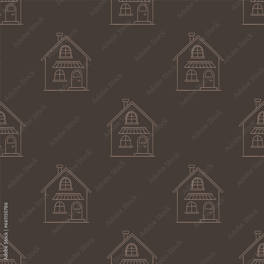 Seamless vector hand drawn pattern with houses