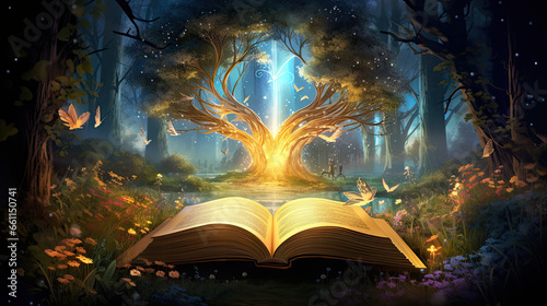 Mystical Stock Illustration: The Luminous Path within the Pages of an Open Book