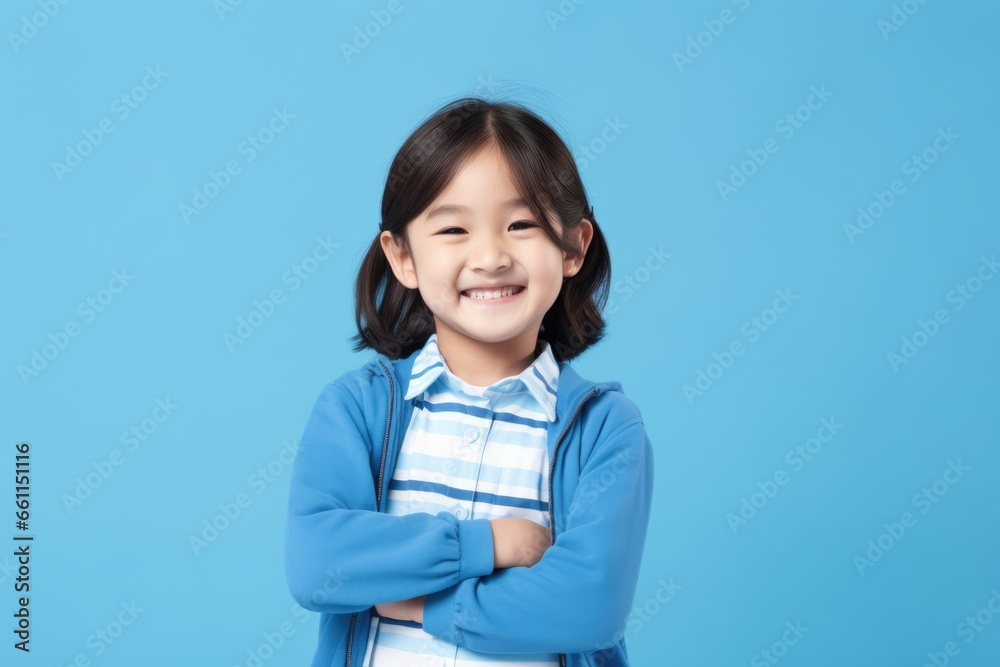 Portrait of Asian child posing on blue background Portrait of Asian child posing on blue background