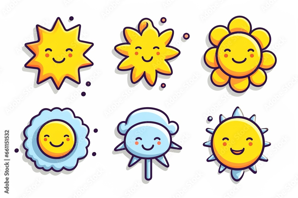 weather emoji icons five pieces set line art 