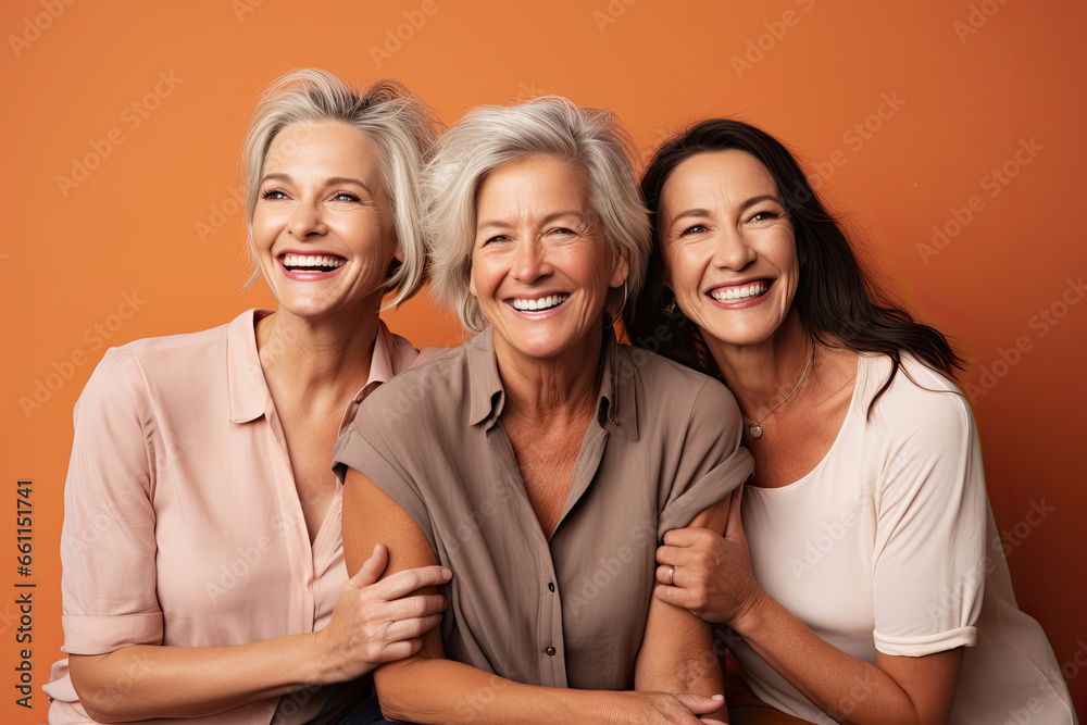A cheerful portrait of mature Caucasian women, exuding happiness and togetherness. A cheerful portrait of mature Caucasian women, exuding happiness and togetherness.