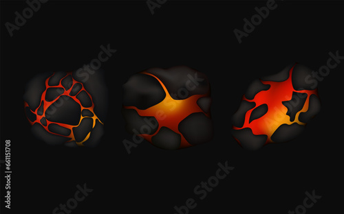 Stylized abstract background of volcano magma glow texture in cracking holes.Destroyed earth surface and flowing lava.Shine texture after an earthquake.