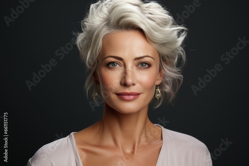 beautiful 50s mid aged mature woman isolated on white background. skin care beauty, skincare cosmetics concept