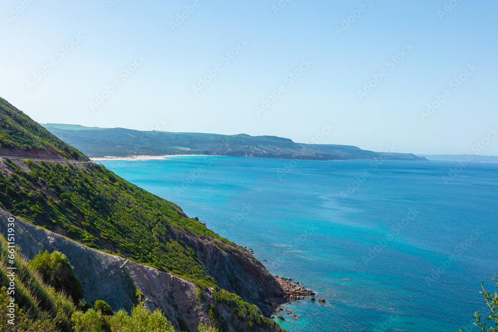 view of the coastline of sardinia, italy,