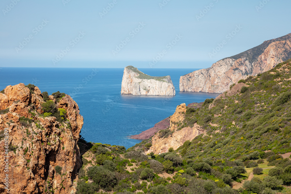 view of the sea and cliffs, sardinia, italy