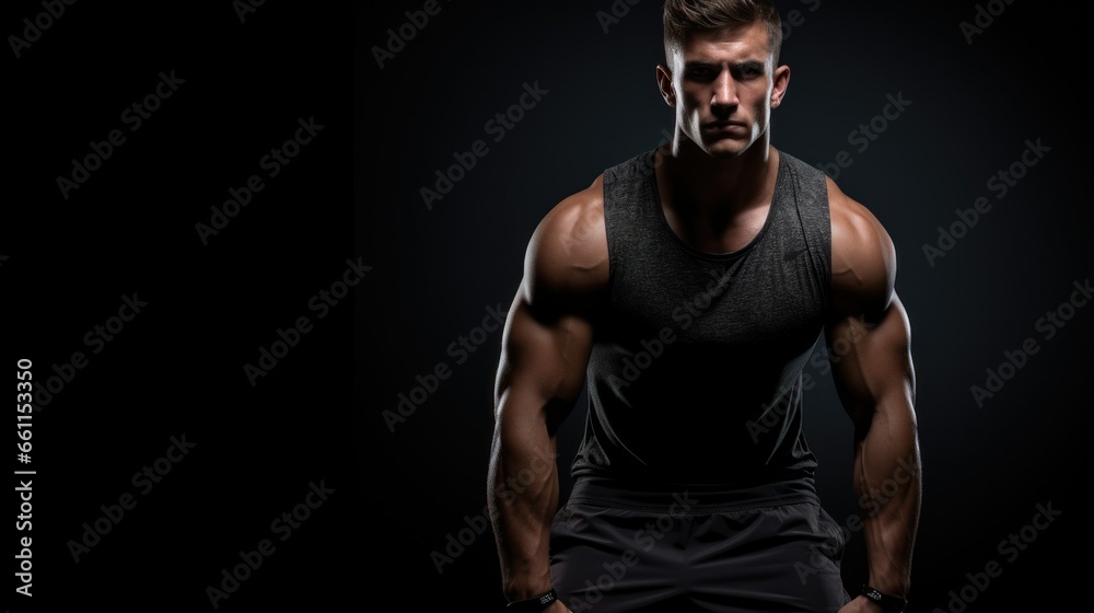 Muscular man posing in front of black background Muscular man posing in front of black background