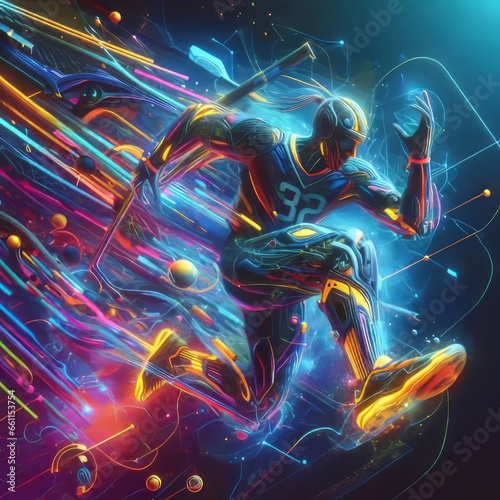 Sprint to Victory: Striking Sports Poster Designs in Digital Neon 3D Rendered Style