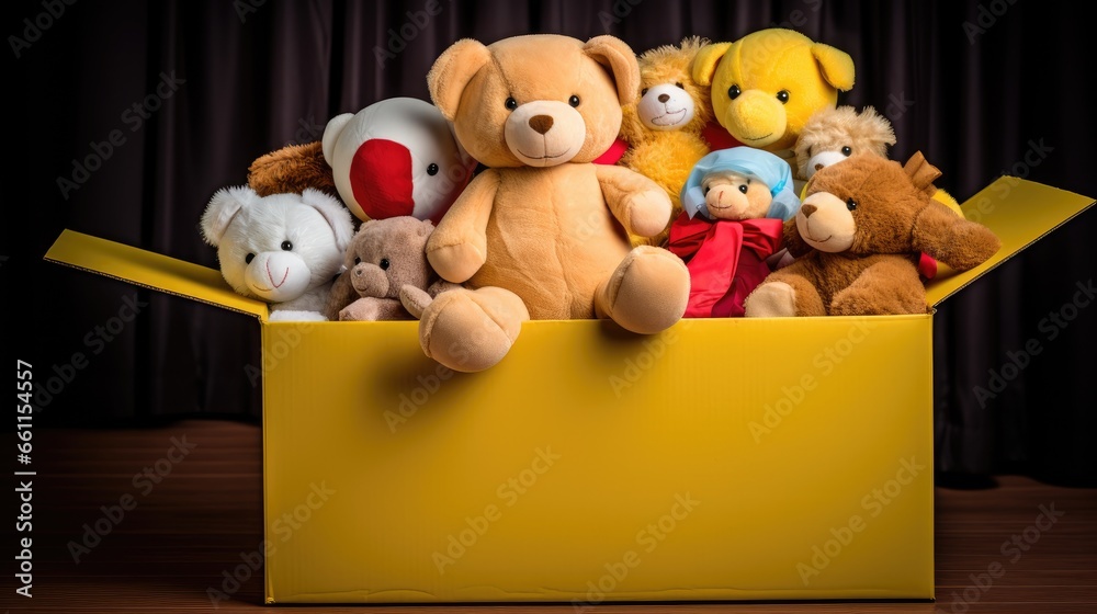 Joyful image: A toy donation box filled with the promise of children's smiles, embodying the spirit of charity and support for kids
