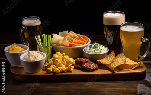 Beer snacks food from the bar, generative ai