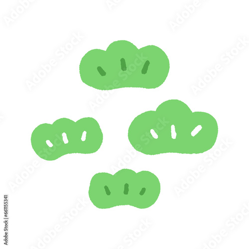 手描きのかわいい松の葉のセット- 緑色 - お正月などの和風イメージのあしらい素材
