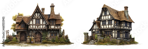 Time-Travel with Tudor Houses: Enchanting Set Isolated on a Transparent Canvas