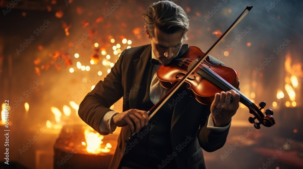 Fototapeta premium A captivating violinist enchants the audience with their melody