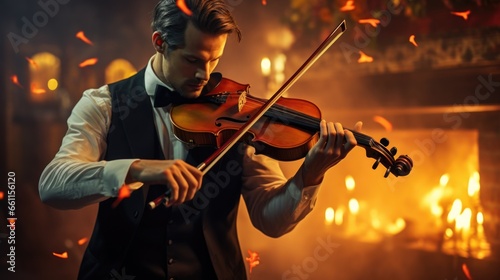 A captivating violinist enchants the audience with their melody photo