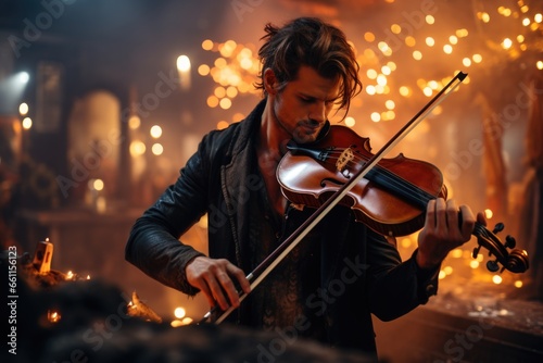 The musician plays a captivating melody on a captivating violin photo