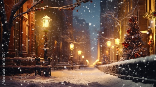 Christmas background, city street winter, background card, greetings © Kùmo