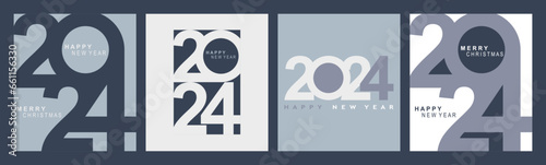 2024 typography design concept. Happy New Year 2024 design in modern style for banners, posters and greetings.