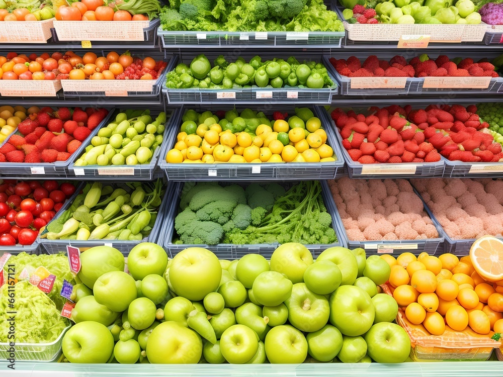 fruits and vegetables in supermarket