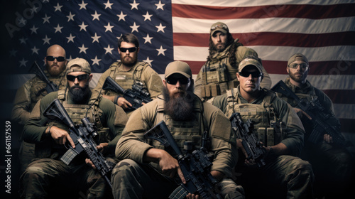 seal team on the American flag background photo