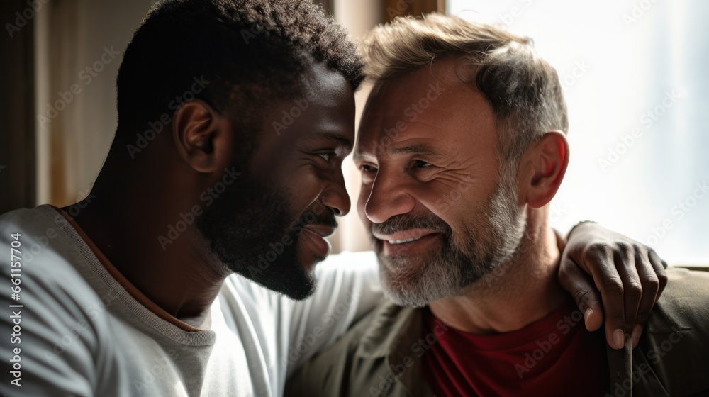 Obraz premium Moments of intimacy between young and old gay couple