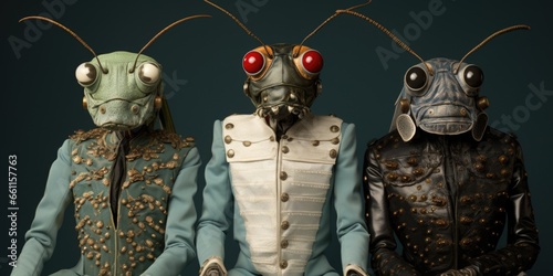 Three insects dressed in different outfits, AI © starush