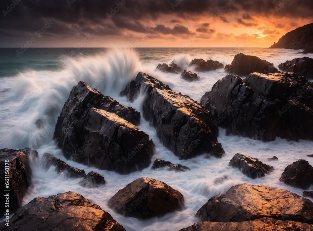 Obraz premium Sunset over the restless sea