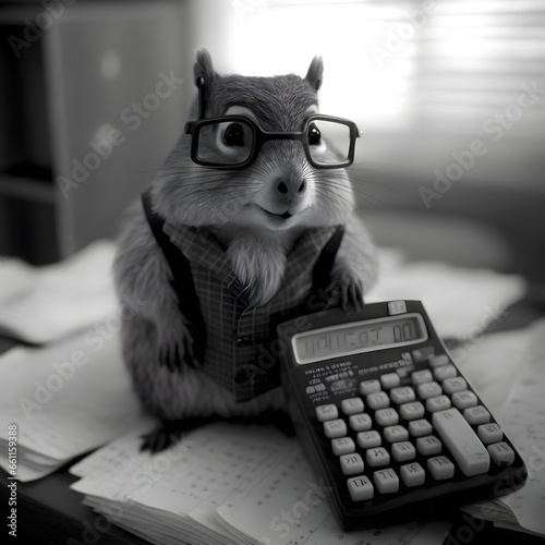 kodak trix black and white film portrait 120 medium format pentax 6x7 squirrel dressed as an accountant cinematic bright light unimaginably cool  photo